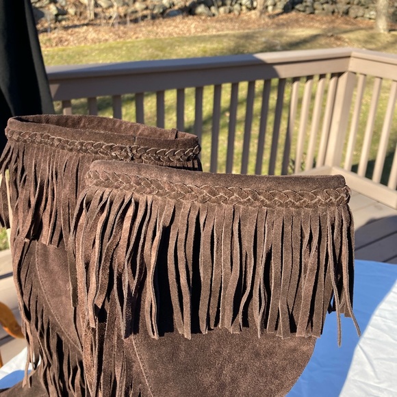Sam EDELMAN brown SUEDE FRINGE BOOTS Halloween Boho Hippie - Picture 3 of 6